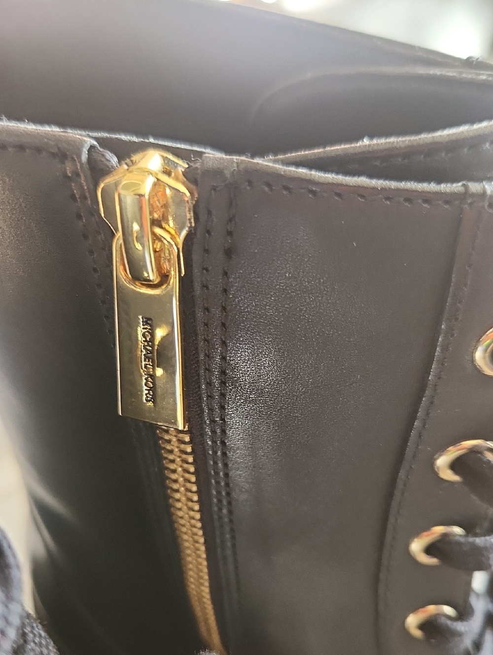 Michael Kors Black Leather Lug-Sole Combat Boots - Picture 4 of 6